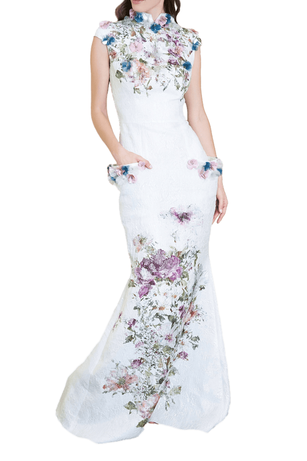 Flower Gown - ALBOUSHIYA - district 5 - dubai - riyadh - abaya - dresses - designers - evening wear - luxury - elegance - craftsmanship - gowns - cocktail dresses - collections - georges