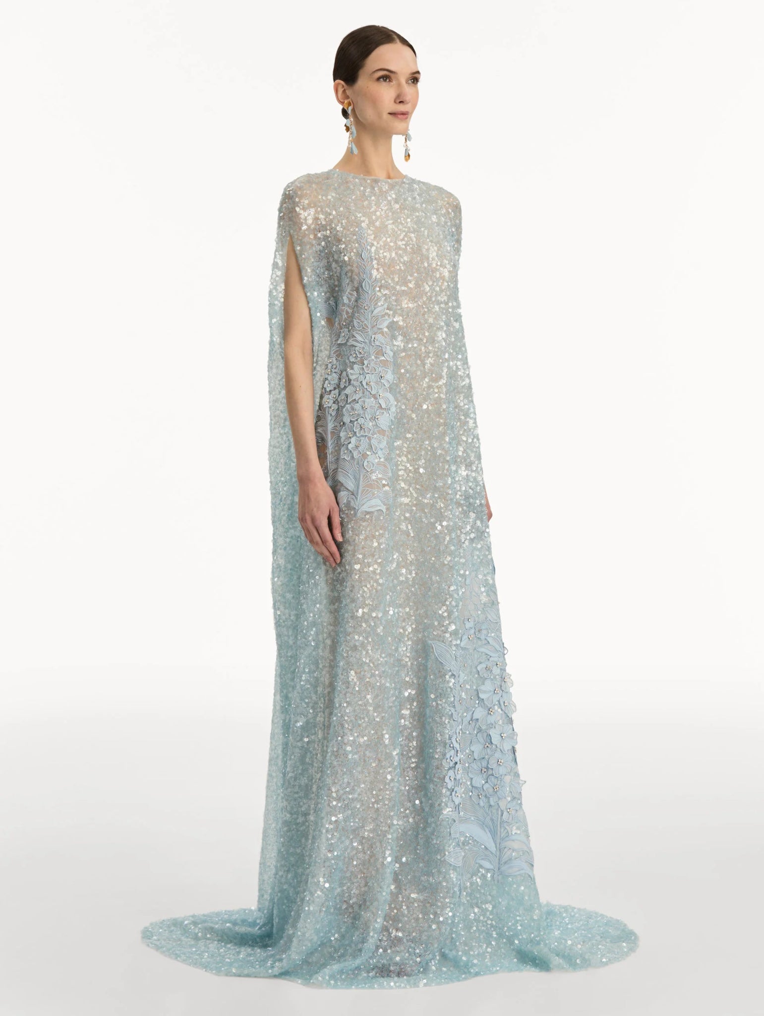 Foxglove Embroidered Sequin Tulle Caftan - ALBOUSHIYA - district 5 - dubai - riyadh - abaya - dresses - designers - evening wear - luxury - elegance - craftsmanship - gowns - cocktail dresses - collections - georges
