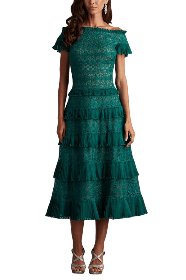 Garina Tiered Embroidered Tulle Midi Dress - ALBOUSHIYA - district 5 - dubai - riyadh - abaya - dresses - designers - evening wear - luxury - elegance - craftsmanship - gowns - cocktail dresses - collections - georges