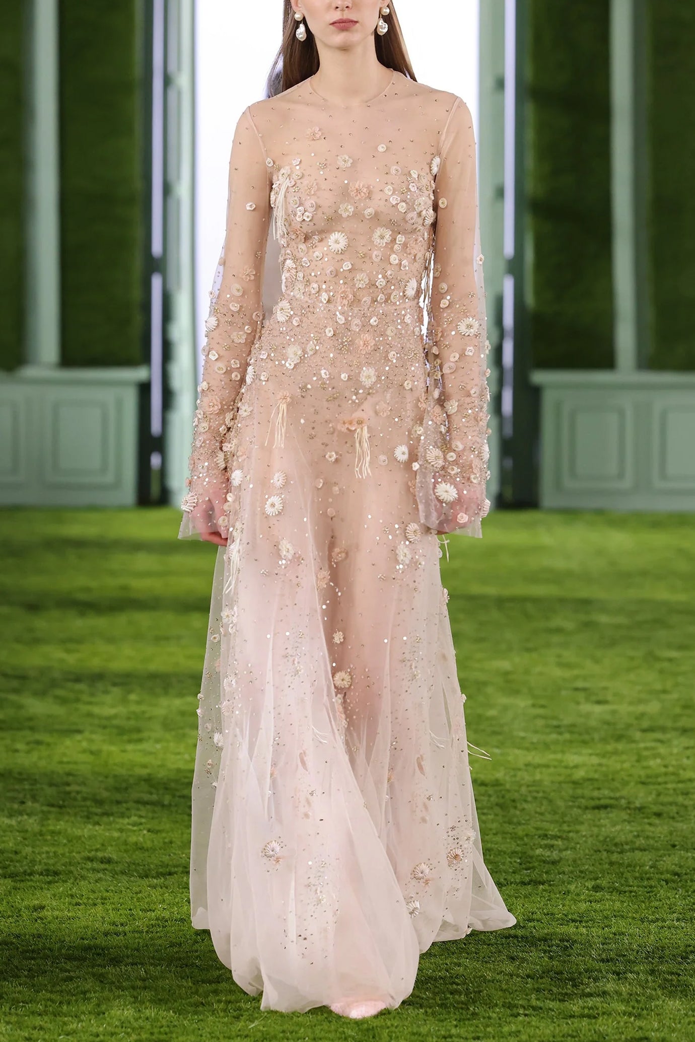 Beaded Tulle Wide Sleeves Dress