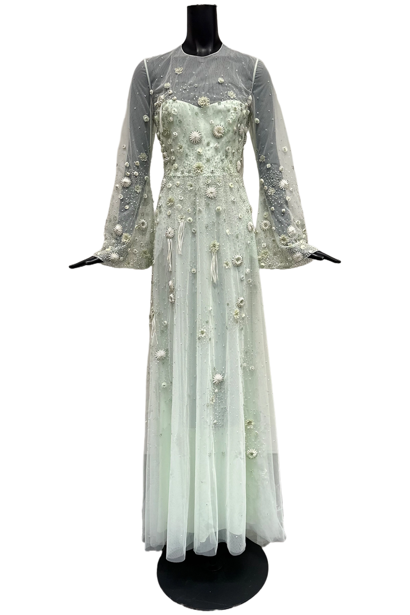 Beaded Tulle Wide Sleeves Dress