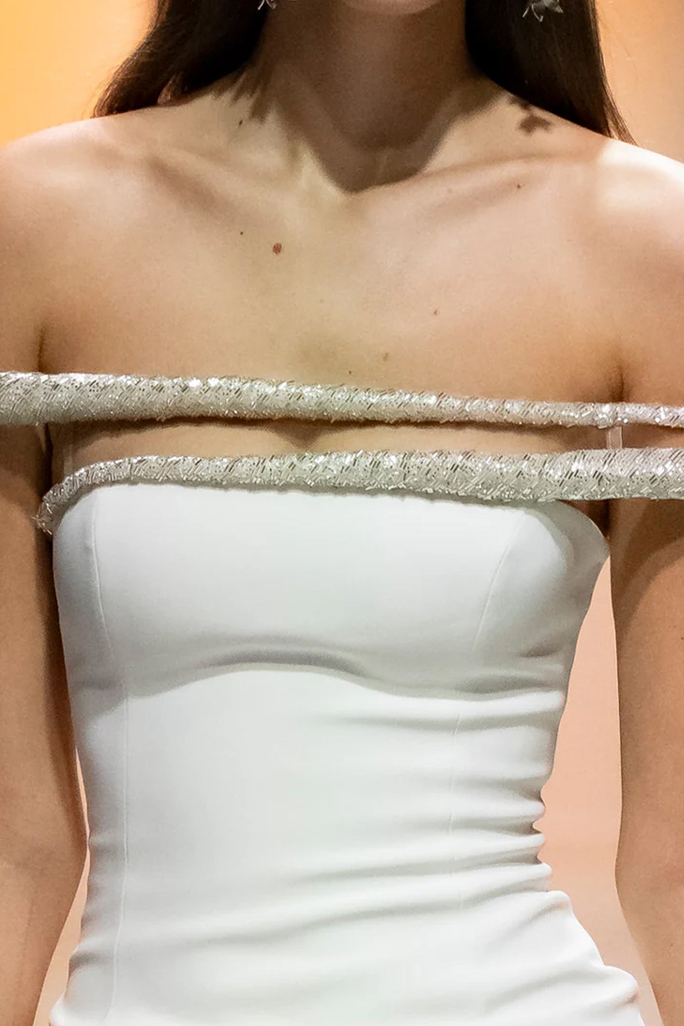 Off-Shoulder Crepe Crystallized Dress