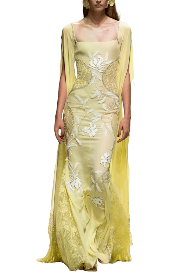 Georgette Beaded Floral Dress - ALBOUSHIYA - district 5 - dubai - riyadh - abaya - dresses - designers - evening wear - luxury - elegance - craftsmanship - gowns - cocktail dresses - collections - georges