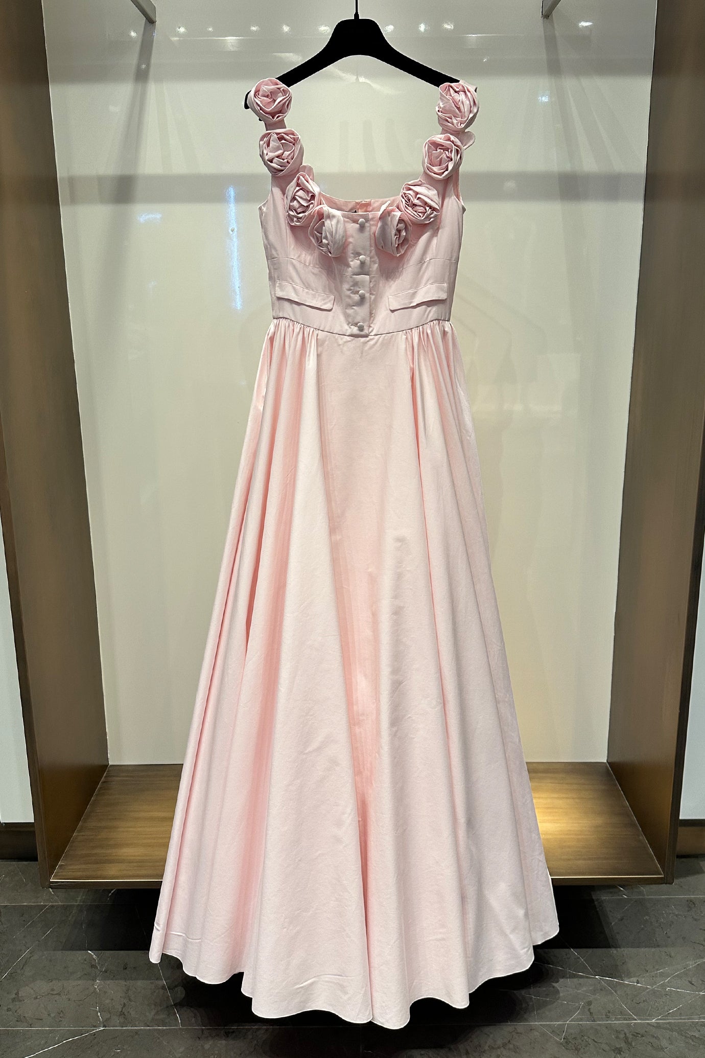 Maxi Popeline Dress with Roses