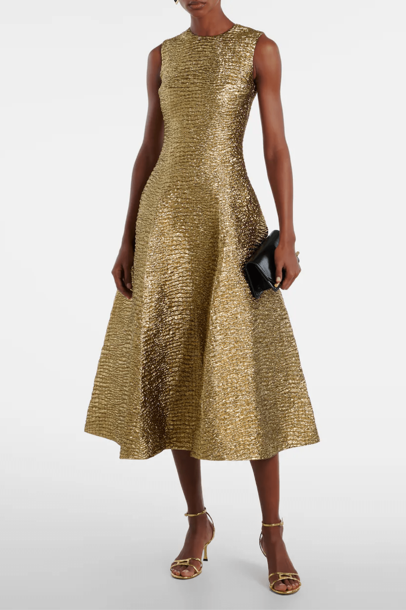 Gold Seersucker Mara Dress - ALBOUSHIYA - district 5 - dubai - riyadh - abaya - dresses - designers - evening wear - luxury - elegance - craftsmanship - gowns - cocktail dresses - collections - georges