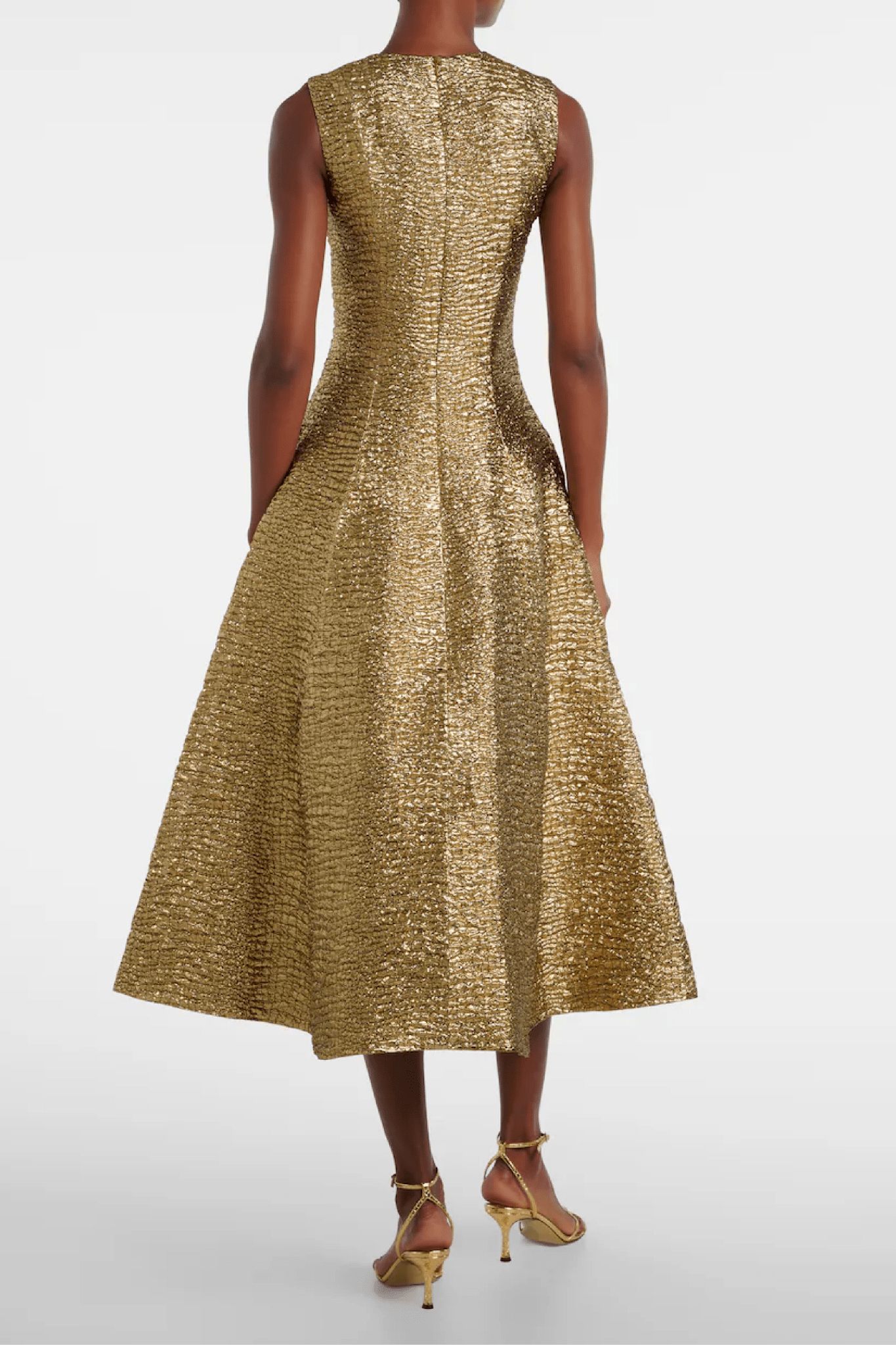 Gold Seersucker Mara Dress - ALBOUSHIYA - district 5 - dubai - riyadh - abaya - dresses - designers - evening wear - luxury - elegance - craftsmanship - gowns - cocktail dresses - collections - georges