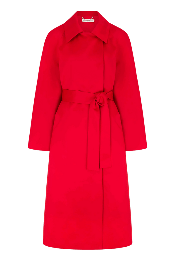 Hasina Coat in Bright Red Doppio Satin - ALBOUSHIYA - district 5 - dubai - riyadh - abaya - dresses - designers - evening wear - luxury - elegance - craftsmanship - gowns - cocktail dresses - collections - georges
