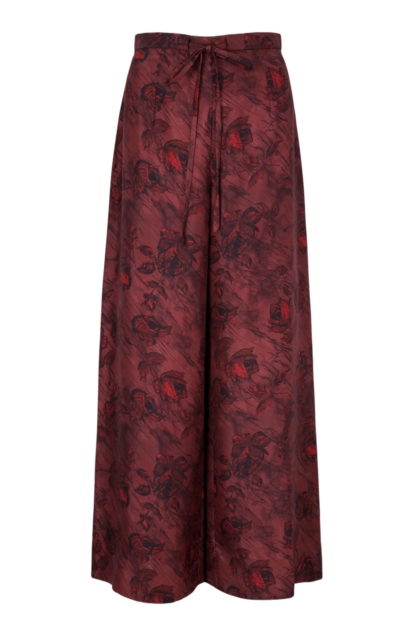 Heqet Trousers In Red Roses On Marble Print Silk Twill - ALBOUSHIYA - district 5 - dubai - riyadh - abaya - dresses - designers - evening wear - luxury - elegance - craftsmanship - gowns - cocktail dresses - collections - georges