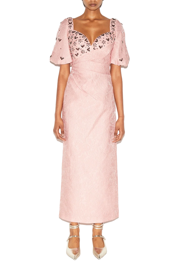 Aretha Pink Embellished Jacquard Dress