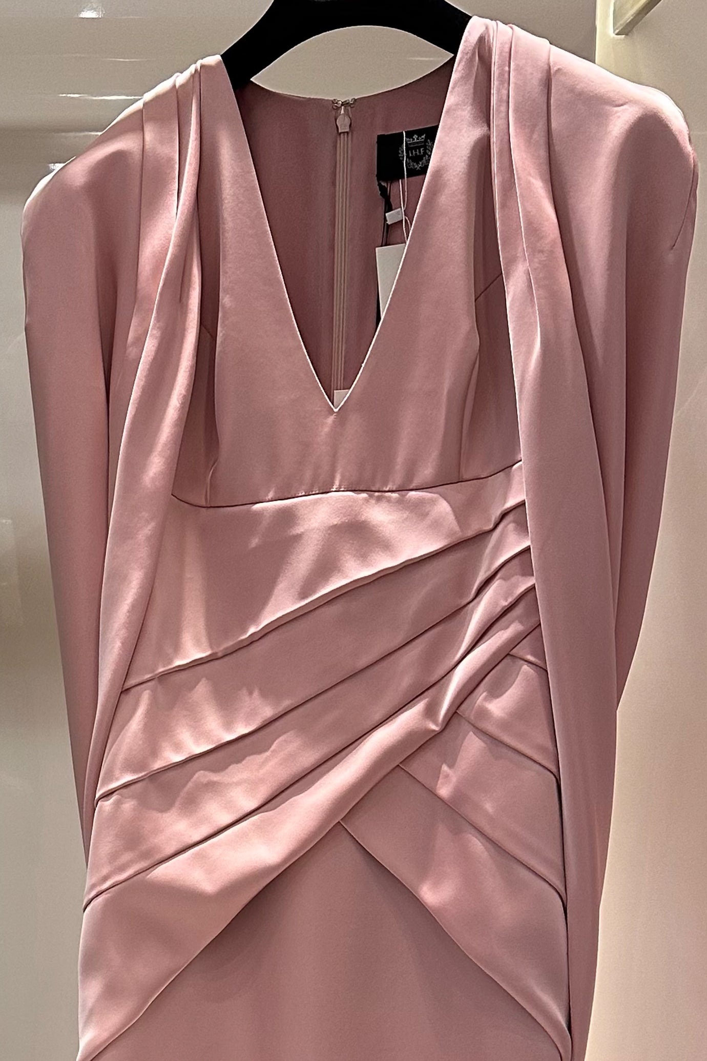 V-Neckline Pleated Mullet Silk Gown