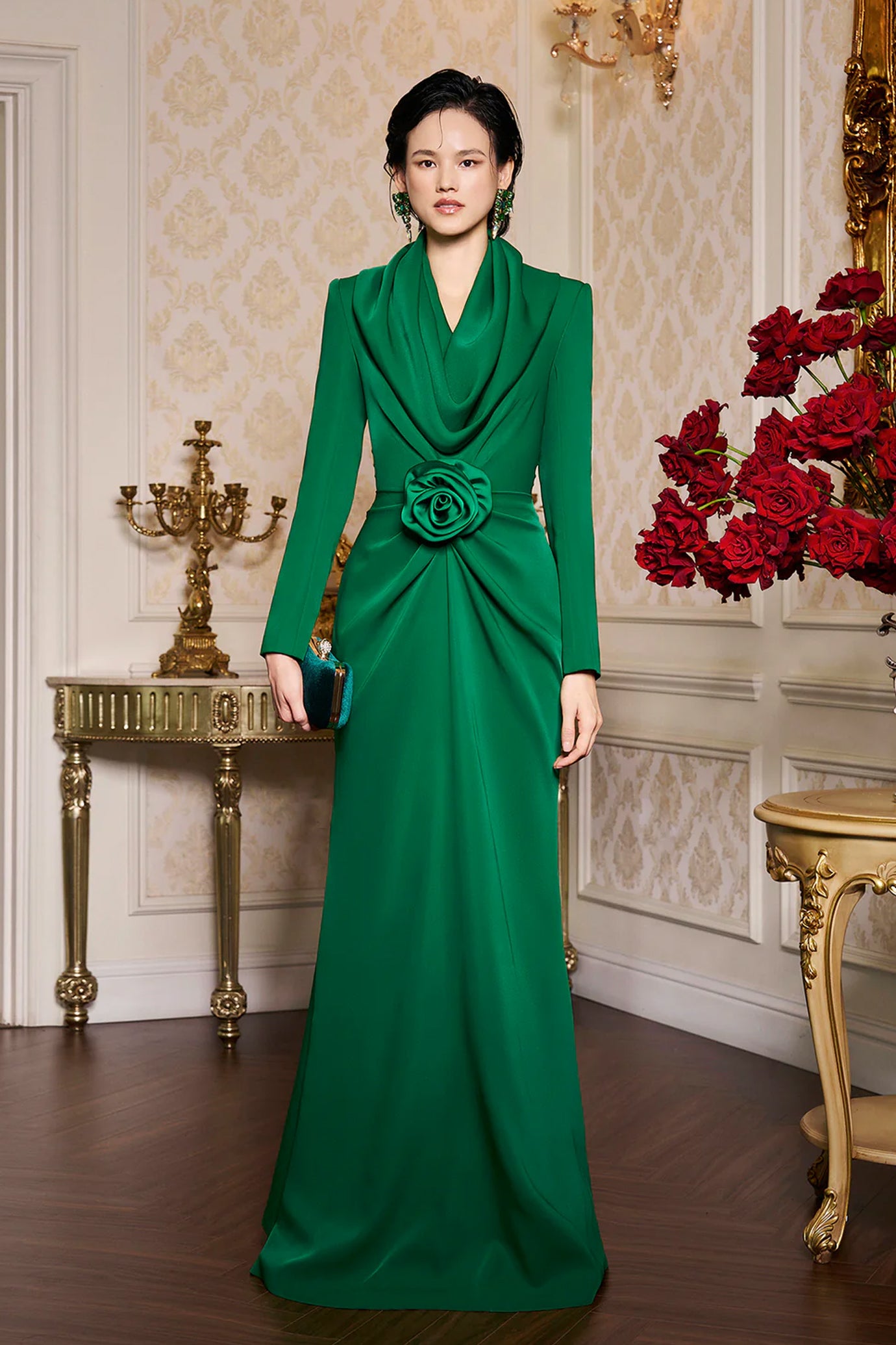 Draped Gown With Hoodie