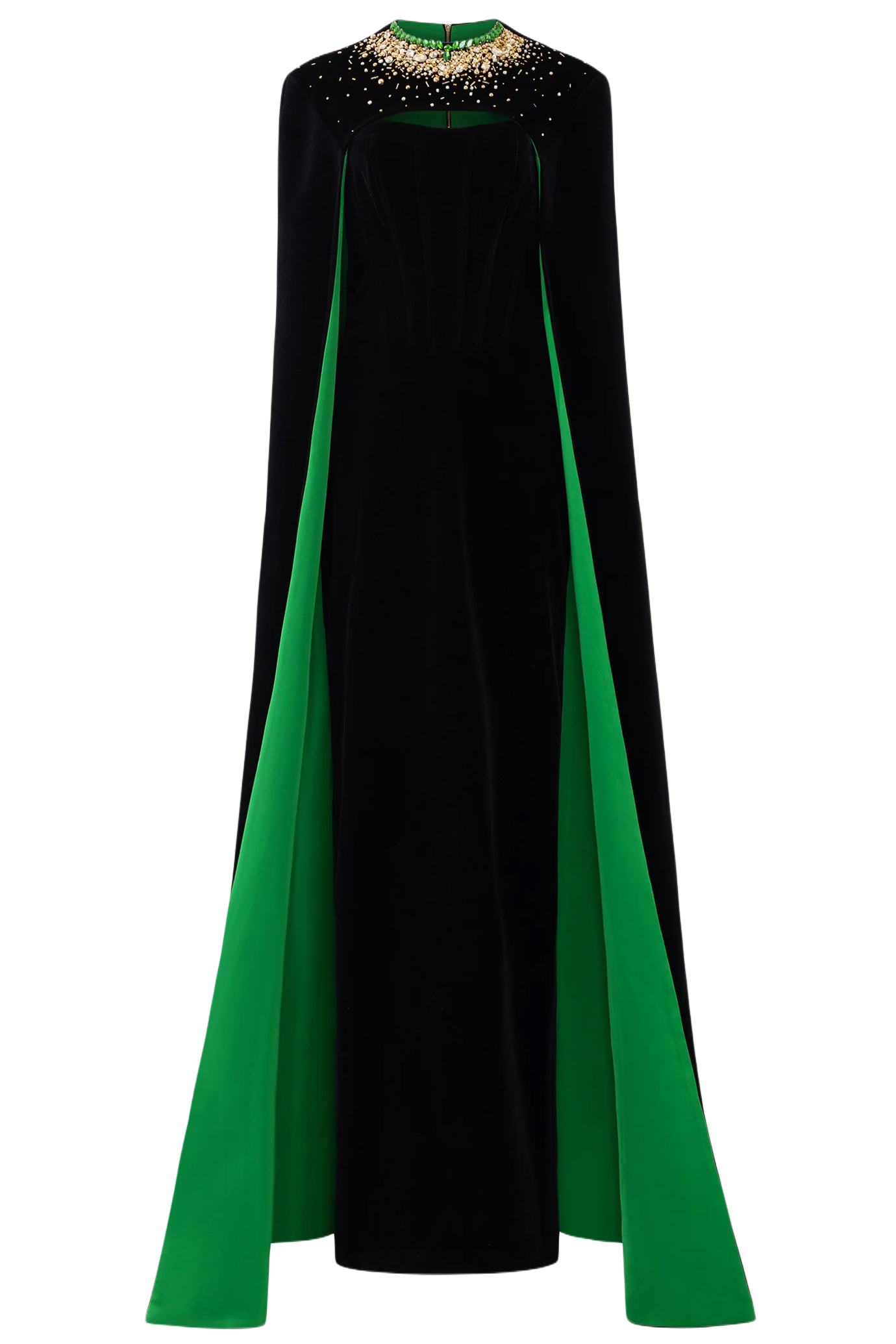 Strapless Burstier Black Velvet Gown with Long Cape
