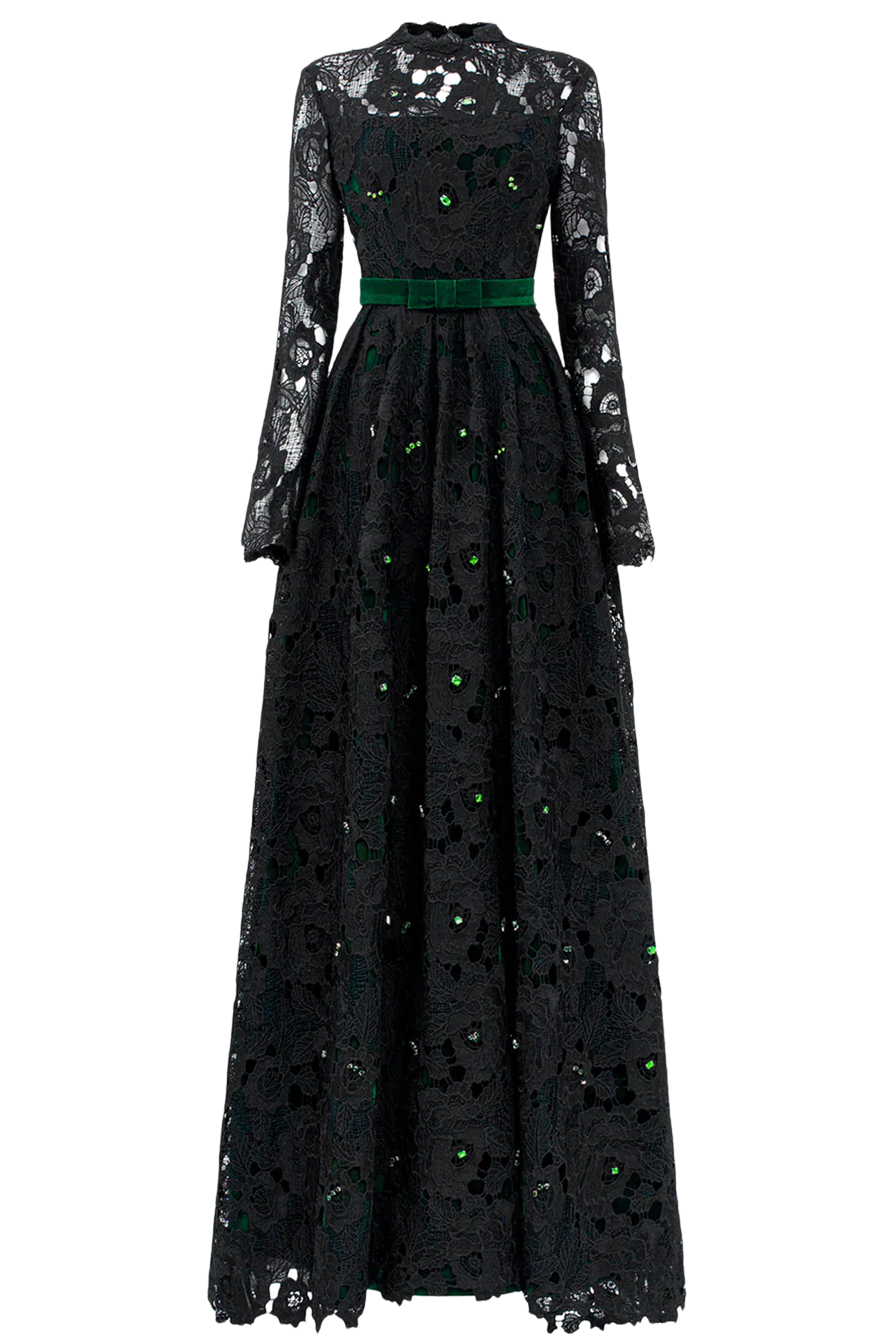 Pleated Lace and Velvet Gown