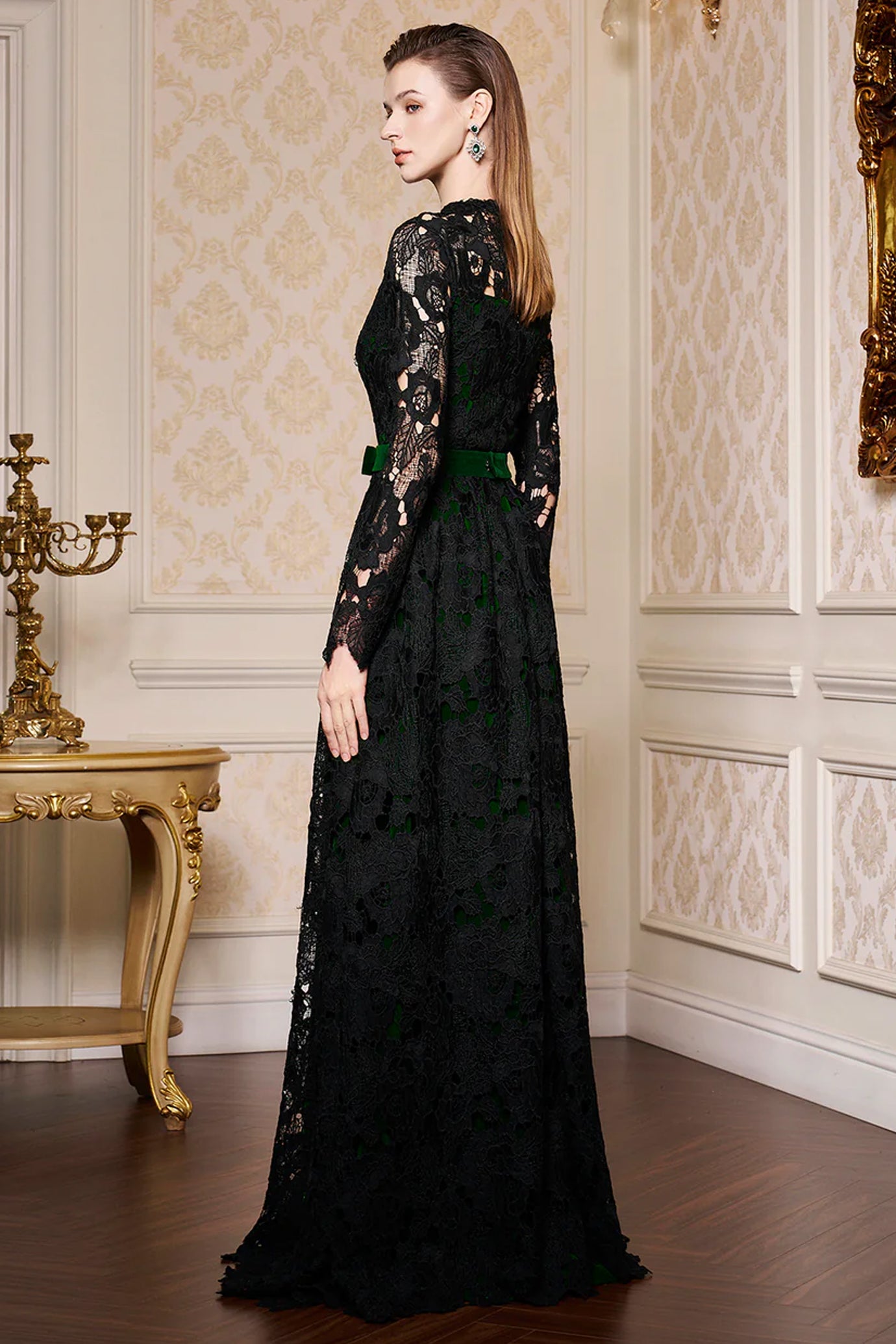 Pleated Lace and Velvet Gown