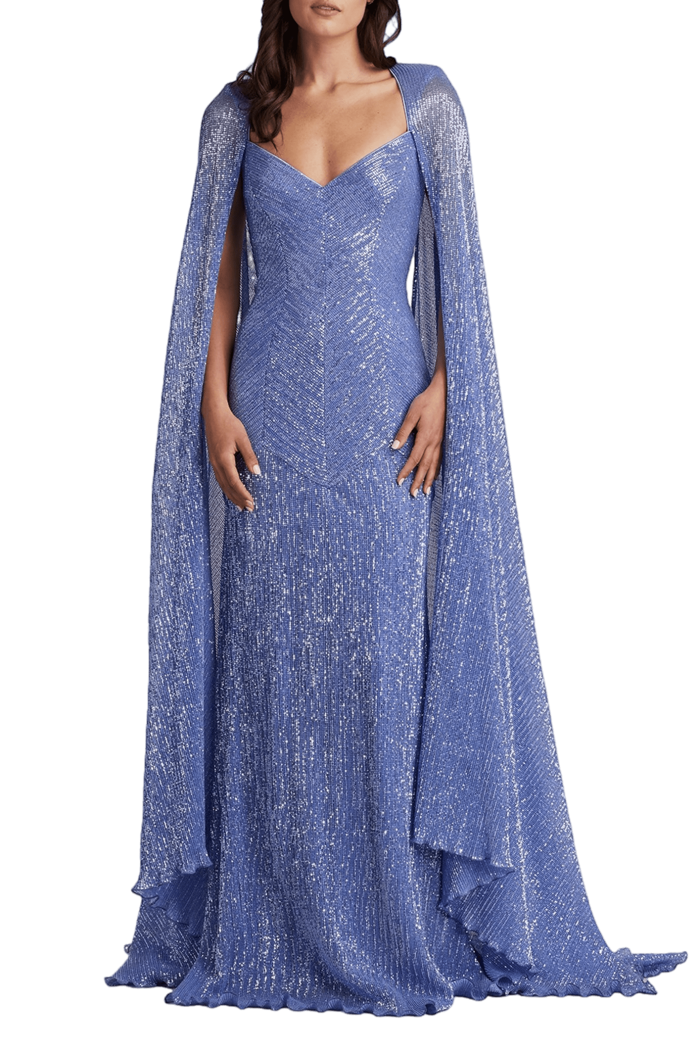 Isilay Sequin Cape Sleeve Gown - ALBOUSHIYA - district 5 - dubai - riyadh - abaya - dresses - designers - evening wear - luxury - elegance - craftsmanship - gowns - cocktail dresses - collections - georges