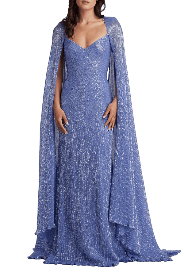 Isilay Sequin Cape Sleeve Gown - ALBOUSHIYA - district 5 - dubai - riyadh - abaya - dresses - designers - evening wear - luxury - elegance - craftsmanship - gowns - cocktail dresses - collections - georges