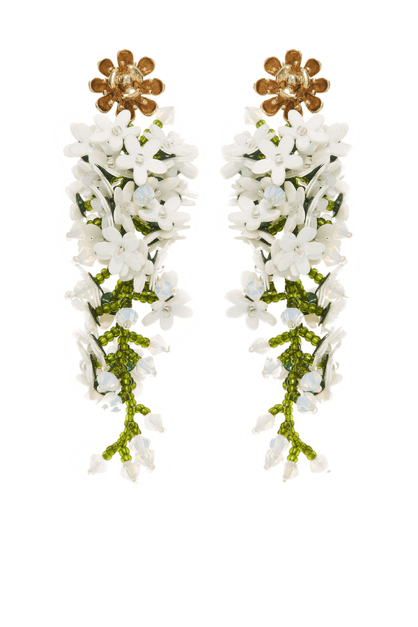 Ivory Cascading Flower Earrings - ALBOUSHIYA - district 5 - dubai - riyadh - abaya - dresses - designers - evening wear - luxury - elegance - craftsmanship - gowns - cocktail dresses - collections - georges