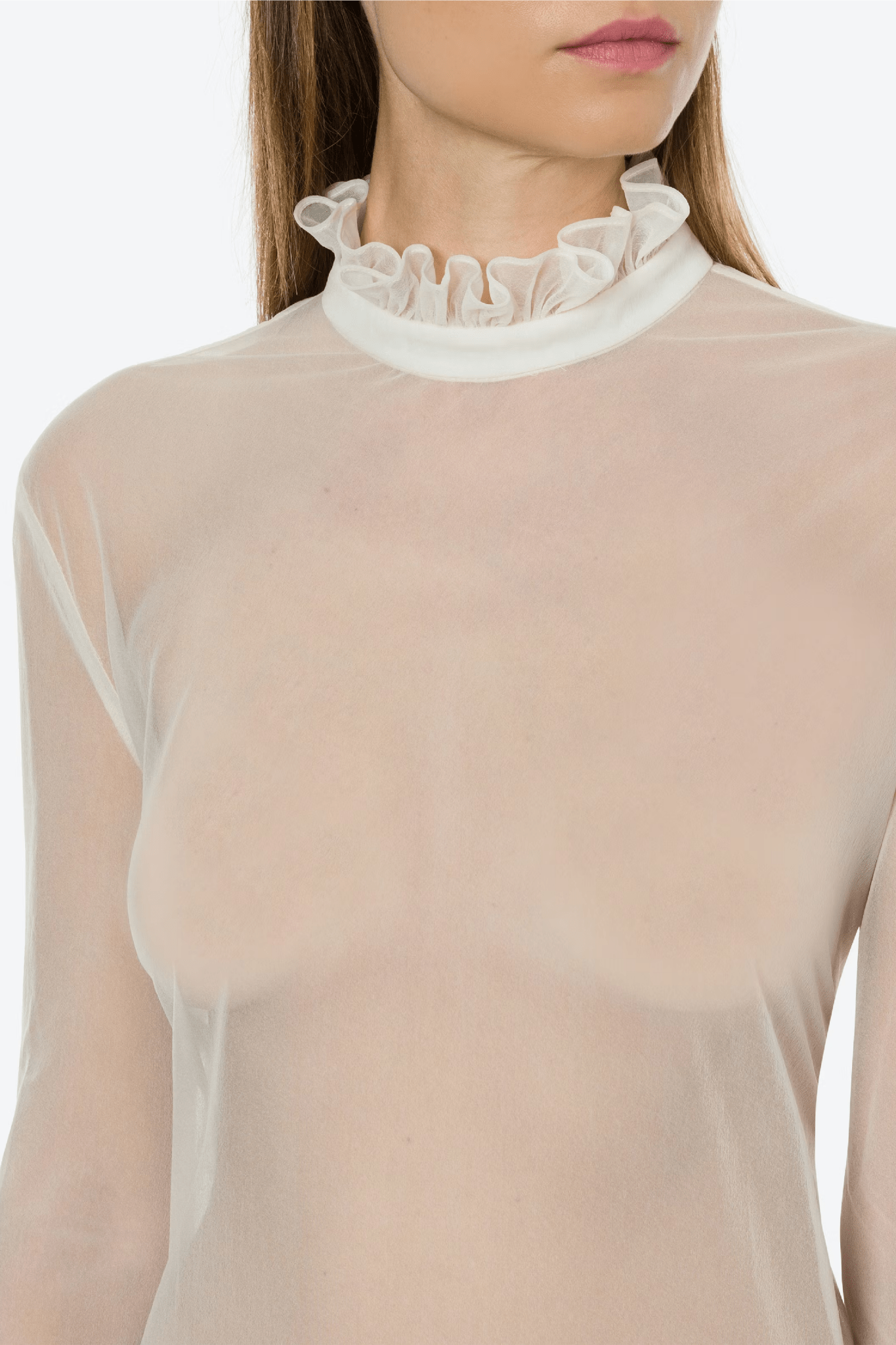 Ivory Techno Chiffon Blouse - ALBOUSHIYA - district 5 - dubai - riyadh - abaya - dresses - designers - evening wear - luxury - elegance - craftsmanship - gowns - cocktail dresses - collections - georges