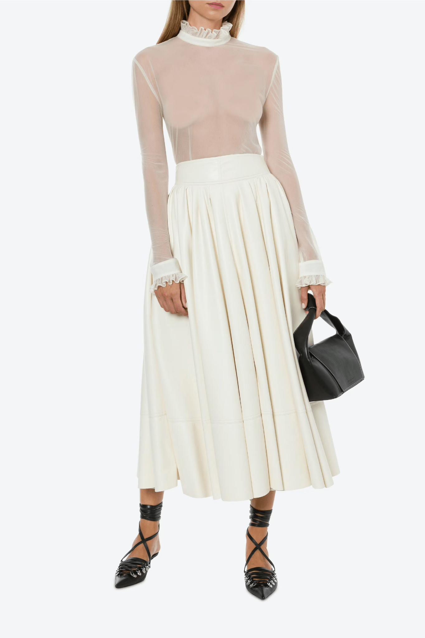 Ivory Techno Chiffon Blouse - ALBOUSHIYA - district 5 - dubai - riyadh - abaya - dresses - designers - evening wear - luxury - elegance - craftsmanship - gowns - cocktail dresses - collections - georges