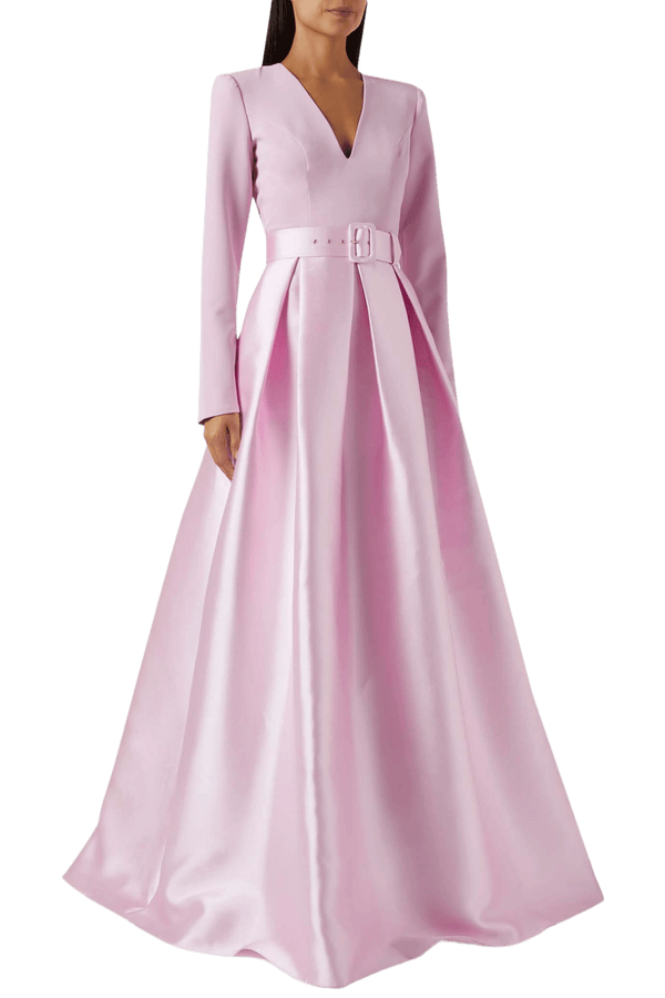 Ivy Soft Crepe And Mikado Long Dress - ALBOUSHIYA - district 5 - dubai - riyadh - abaya - dresses - designers - evening wear - luxury - elegance - craftsmanship - gowns - cocktail dresses - collections - georges