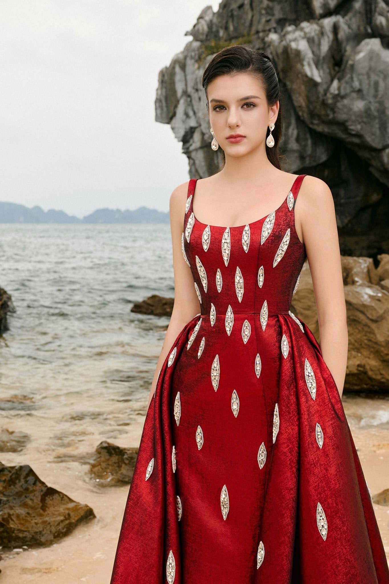 Jemma Ball Gown Loose Strap Taffeta Floor Length Dress - ALBOUSHIYA - district 5 - dubai - riyadh - abaya - dresses - designers - evening wear - luxury - elegance - craftsmanship - gowns - cocktail dresses - collections - georges