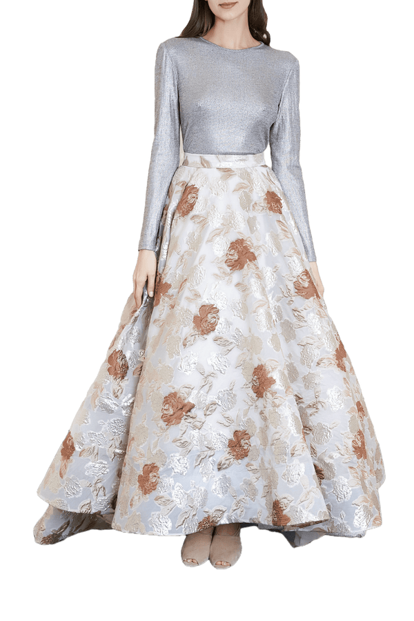 Jersey Top & Brocade Skirt - ALBOUSHIYA - district 5 - dubai - riyadh - abaya - dresses - designers - evening wear - luxury - elegance - craftsmanship - gowns - cocktail dresses - collections - georges