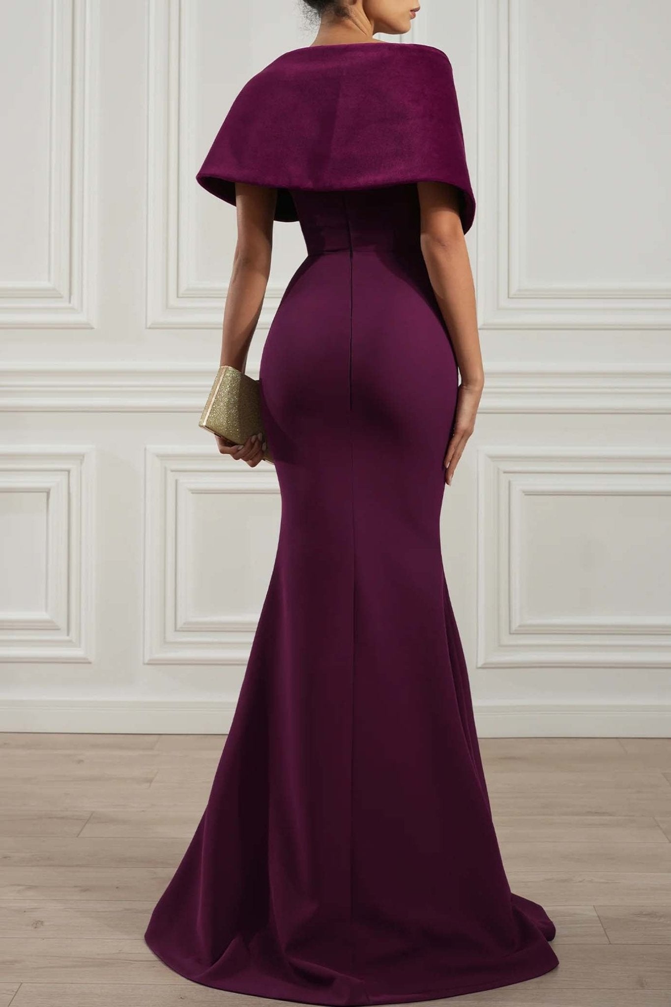 Kavya Dark Purple Crepe and Velvet Gown - ALBOUSHIYA - district 5 - dubai - riyadh - abaya - dresses - designers - evening wear - luxury - elegance - craftsmanship - gowns - cocktail dresses - collections - georges