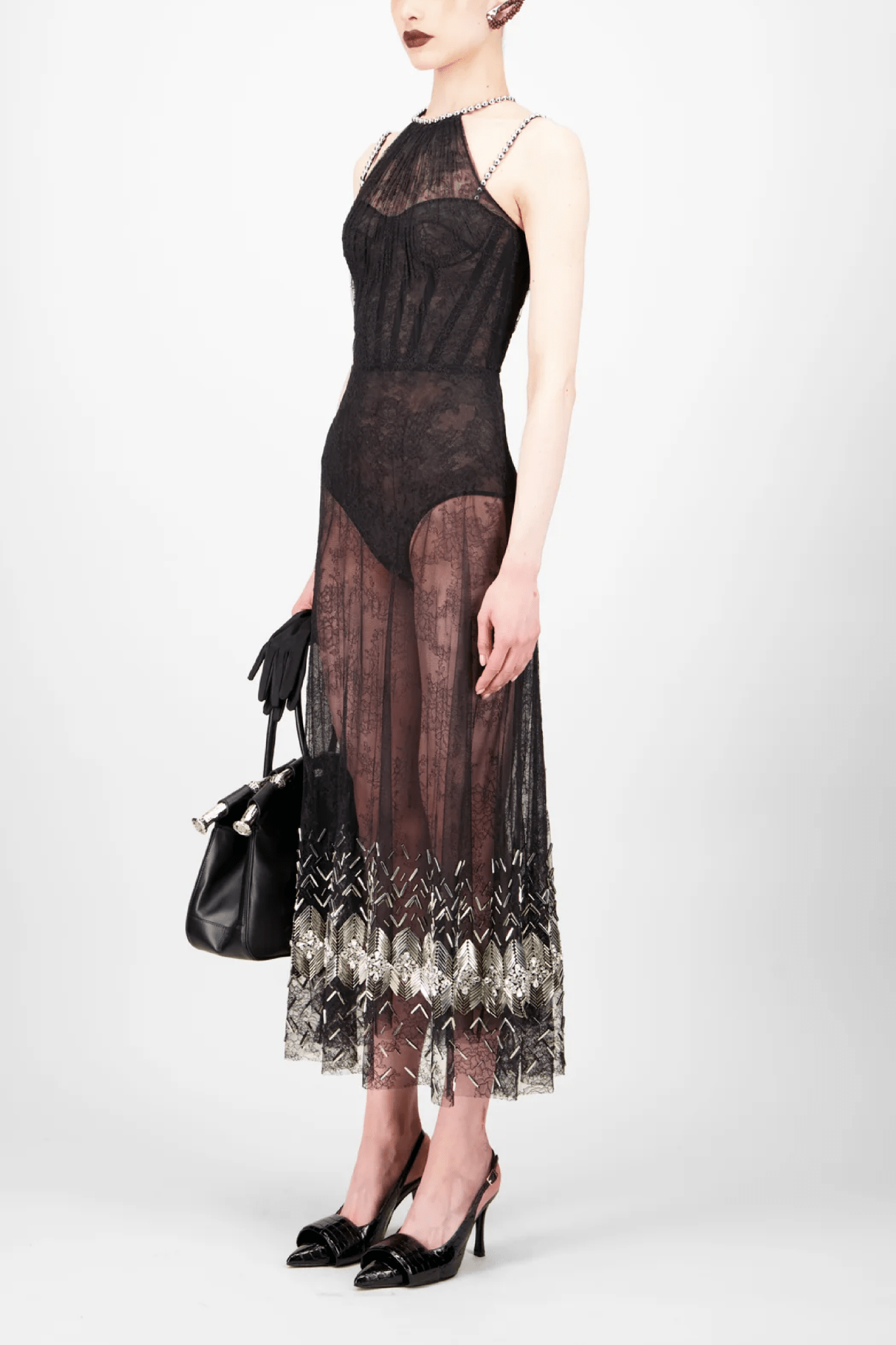 Lace Midi Dress (fully lined version) - ALBOUSHIYA - district 5 - dubai - riyadh - abaya - dresses - designers - evening wear - luxury - elegance - craftsmanship - gowns - cocktail dresses - collections - georges