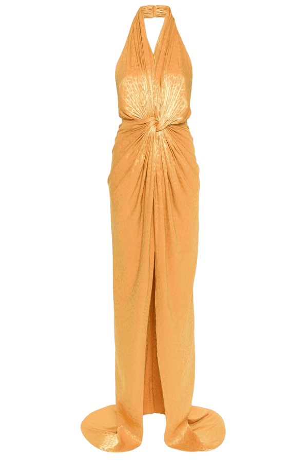 Leopard Lurex Georgette Halterneck Gown - ALBOUSHIYA - district 5 - dubai - riyadh - abaya - dresses - designers - evening wear - luxury - elegance - craftsmanship - gowns - cocktail dresses - collections - georges
