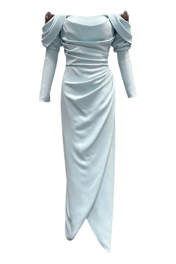 Lilas Crepe Gown - ALBOUSHIYA - district 5 - dubai - riyadh - abaya - dresses - designers - evening wear - luxury - elegance - craftsmanship - gowns - cocktail dresses - collections - georges