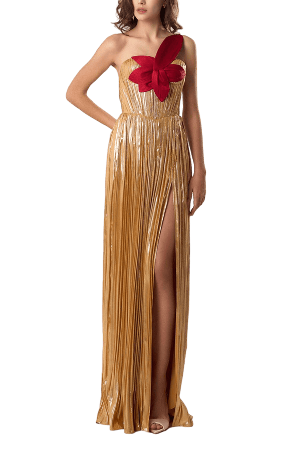 Lily Strapless Gold Gown - ALBOUSHIYA - district 5 - dubai - riyadh - abaya - dresses - designers - evening wear - luxury - elegance - craftsmanship - gowns - cocktail dresses - collections - georges