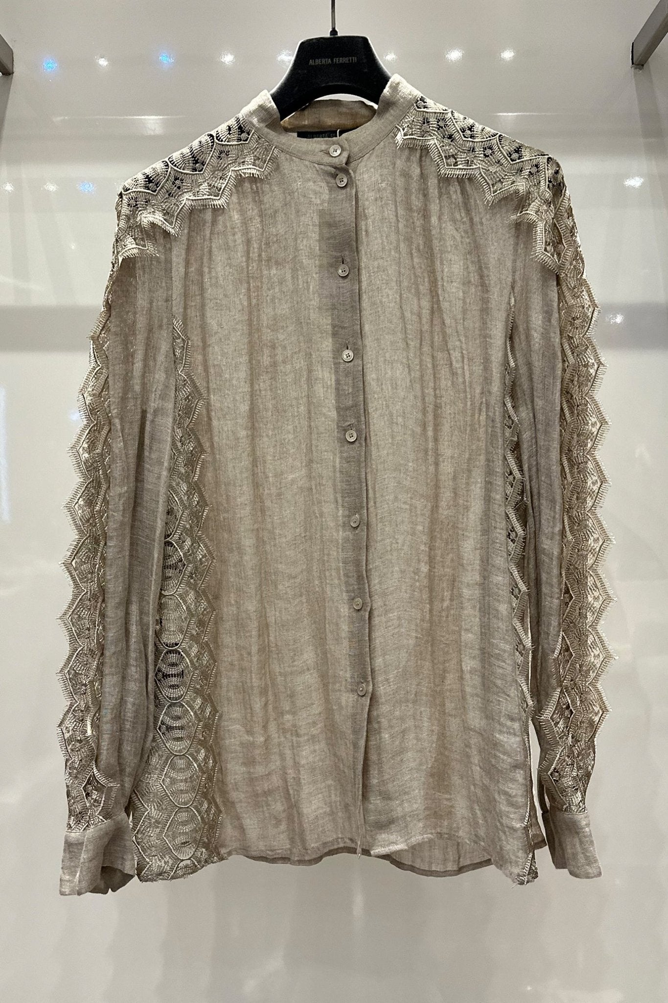 Linen & Lace Shirt - ALBOUSHIYA - district 5 - dubai - riyadh - abaya - dresses - designers - evening wear - luxury - elegance - craftsmanship - gowns - cocktail dresses - collections - georges