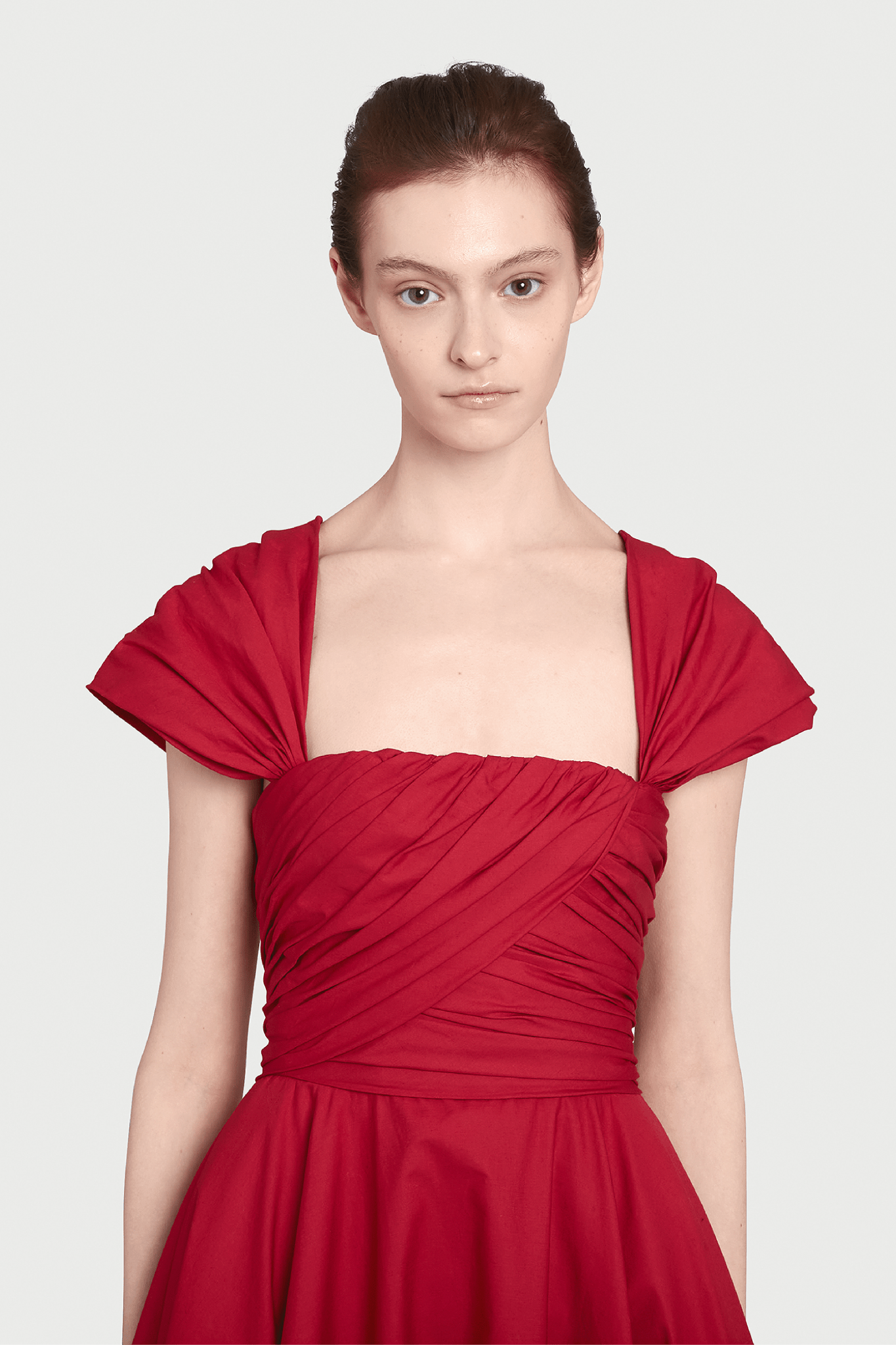 Long Corsage Red Popeline Dress - ALBOUSHIYA - district 5 - dubai - riyadh - abaya - dresses - designers - evening wear - luxury - elegance - craftsmanship - gowns - cocktail dresses - collections - georges