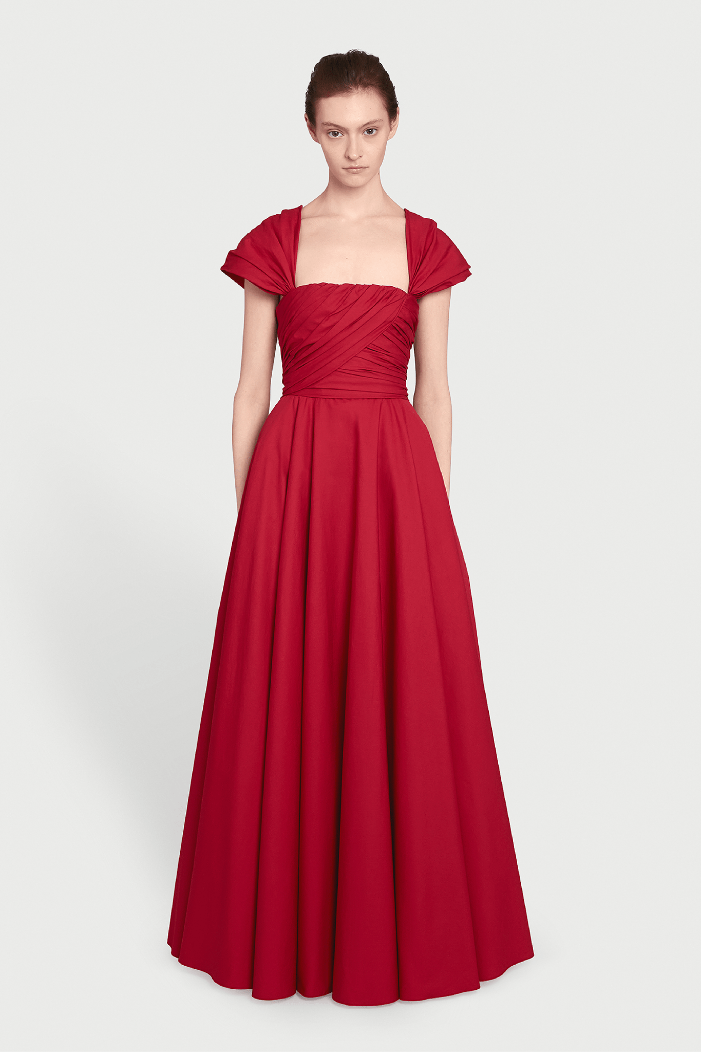 Long Corsage Red Popeline Dress - ALBOUSHIYA - district 5 - dubai - riyadh - abaya - dresses - designers - evening wear - luxury - elegance - craftsmanship - gowns - cocktail dresses - collections - georges