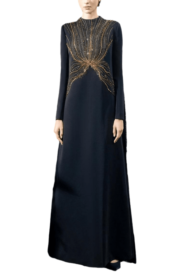 Long Flap Crystal - Embellished Dress - ALBOUSHIYA - district 5 - dubai - riyadh - abaya - dresses - designers - evening wear - luxury - elegance - craftsmanship - gowns - cocktail dresses - collections - georges