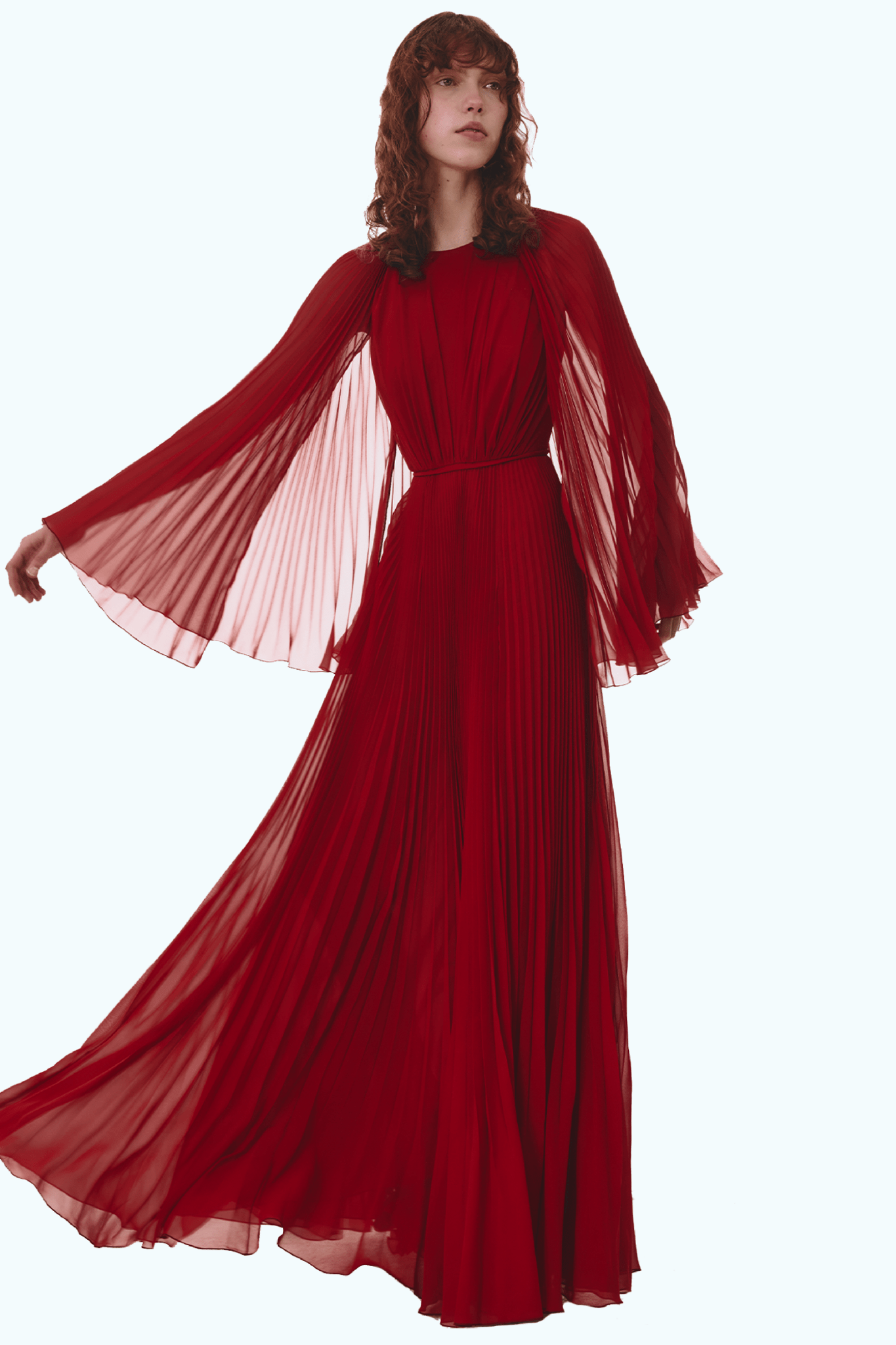 Long Red Cape Silk Dress - ALBOUSHIYA - district 5 - dubai - riyadh - abaya - dresses - designers - evening wear - luxury - elegance - craftsmanship - gowns - cocktail dresses - collections - georges
