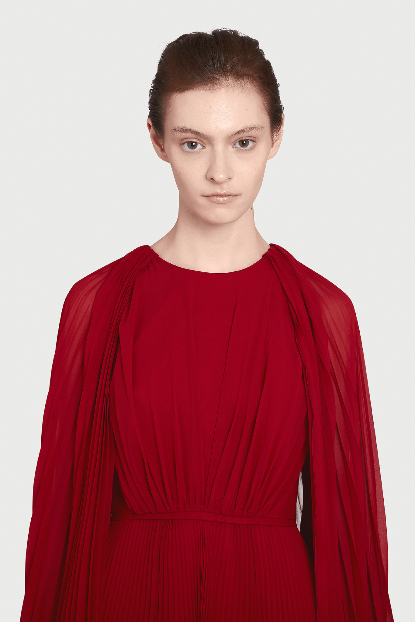 Long Red Cape Silk Dress - ALBOUSHIYA - district 5 - dubai - riyadh - abaya - dresses - designers - evening wear - luxury - elegance - craftsmanship - gowns - cocktail dresses - collections - georges