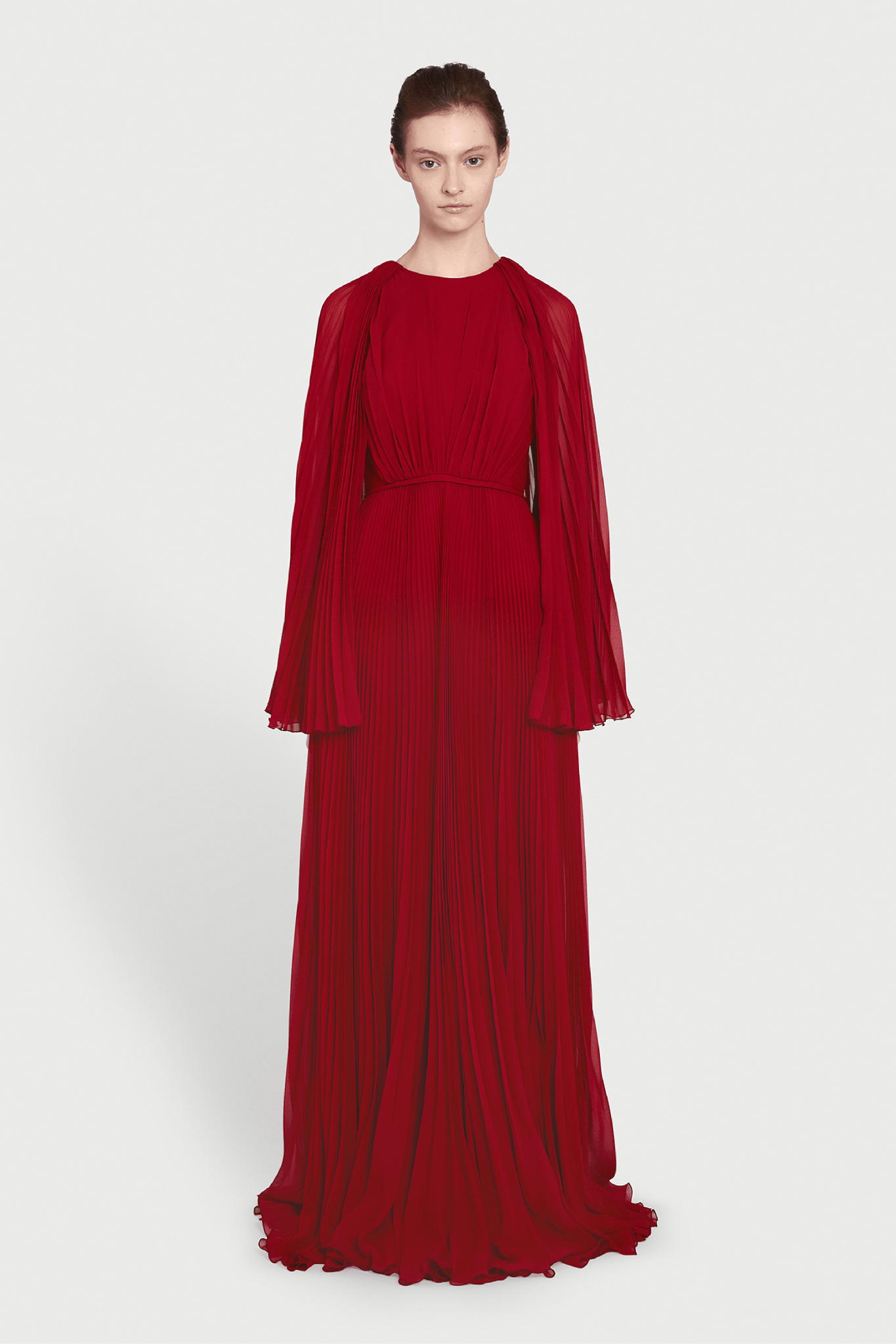 Long Red Cape Silk Dress - ALBOUSHIYA - district 5 - dubai - riyadh - abaya - dresses - designers - evening wear - luxury - elegance - craftsmanship - gowns - cocktail dresses - collections - georges