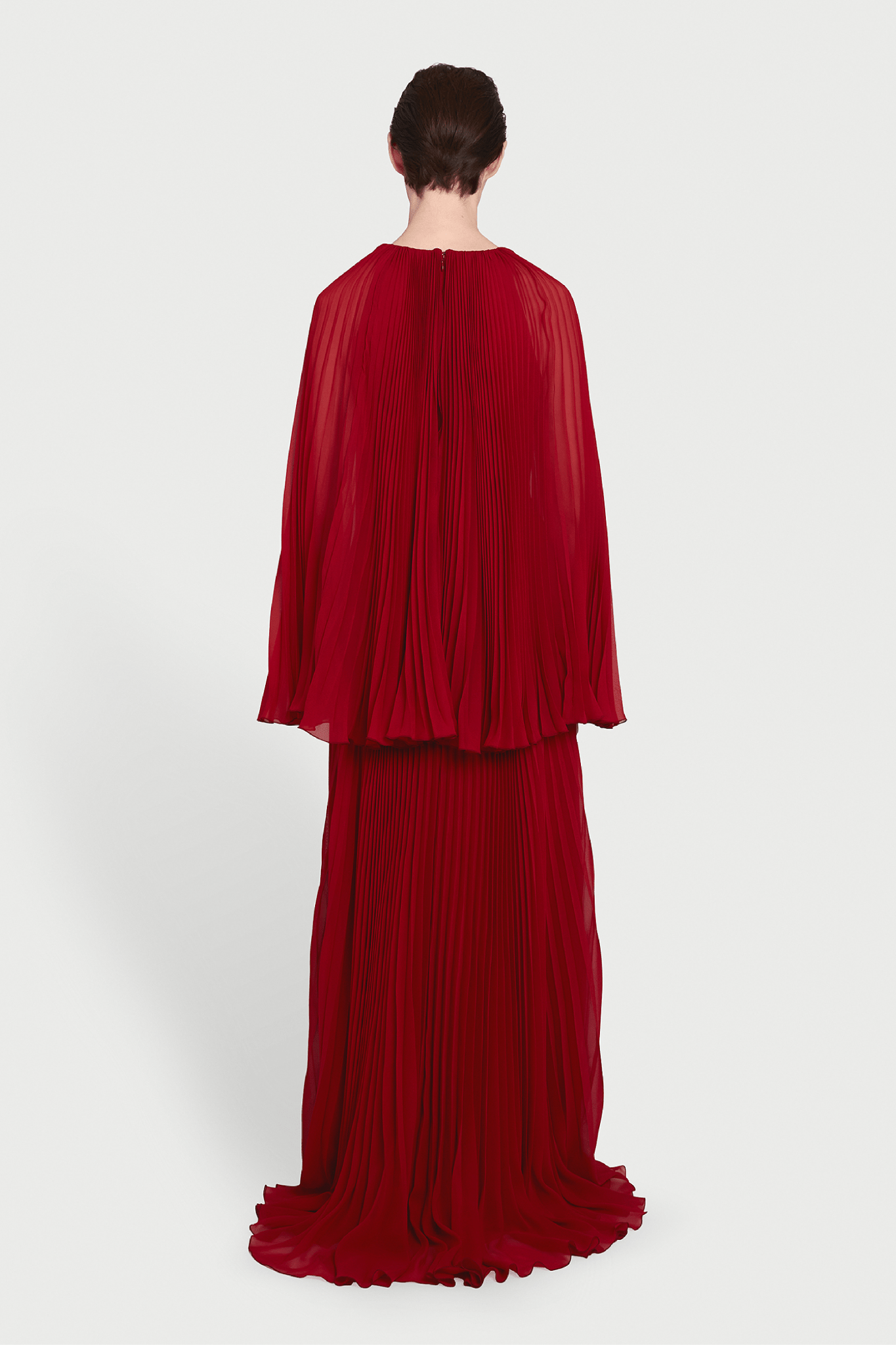 Long Red Cape Silk Dress - ALBOUSHIYA - district 5 - dubai - riyadh - abaya - dresses - designers - evening wear - luxury - elegance - craftsmanship - gowns - cocktail dresses - collections - georges