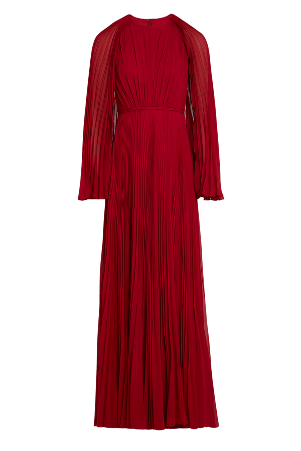 Long Red Cape Silk Dress - ALBOUSHIYA - district 5 - dubai - riyadh - abaya - dresses - designers - evening wear - luxury - elegance - craftsmanship - gowns - cocktail dresses - collections - georges