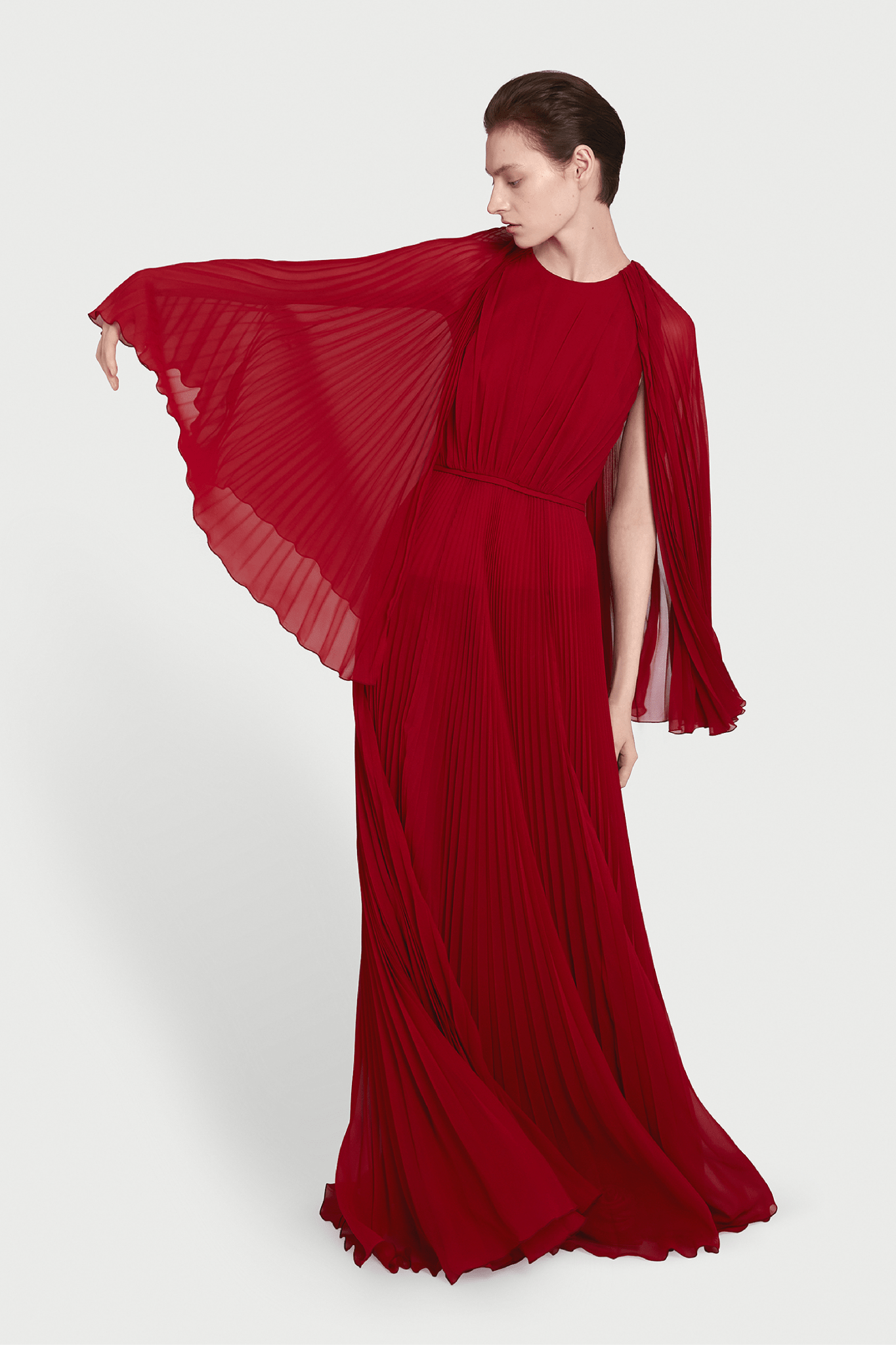 Long Red Cape Silk Dress - ALBOUSHIYA - district 5 - dubai - riyadh - abaya - dresses - designers - evening wear - luxury - elegance - craftsmanship - gowns - cocktail dresses - collections - georges