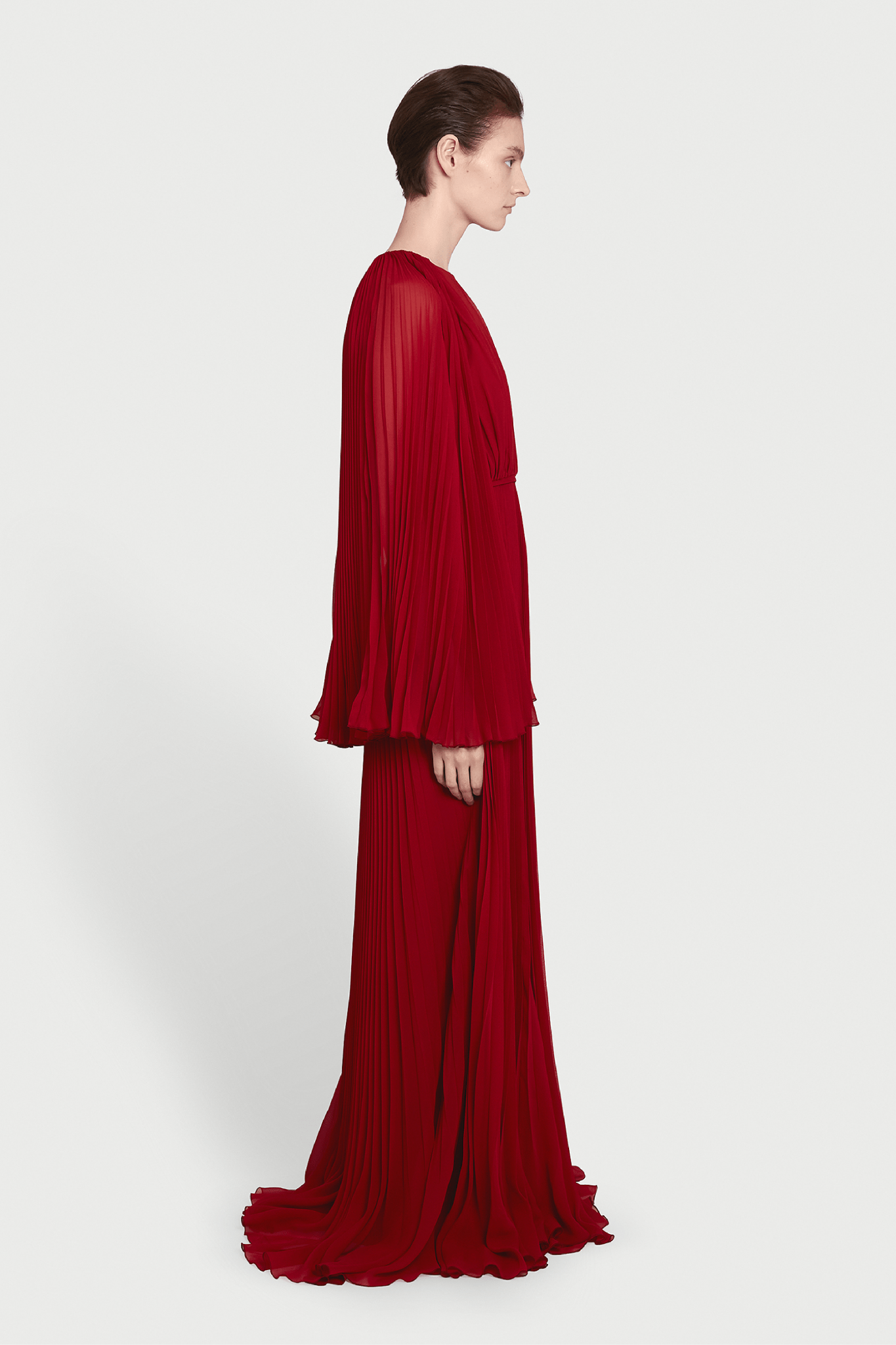 Long Red Cape Silk Dress - ALBOUSHIYA - district 5 - dubai - riyadh - abaya - dresses - designers - evening wear - luxury - elegance - craftsmanship - gowns - cocktail dresses - collections - georges