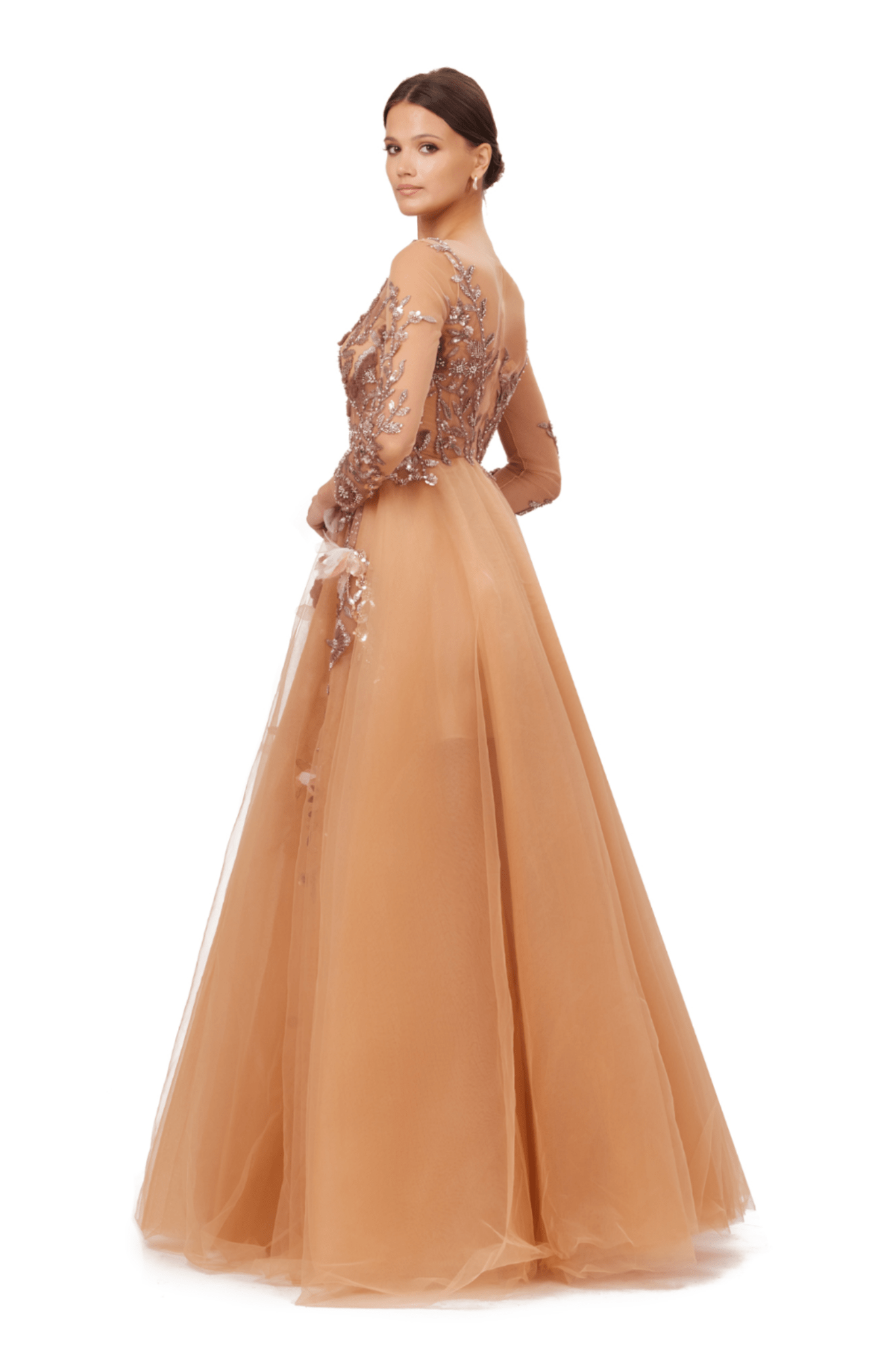 Long Sleeve A Line Ball Gown - ALBOUSHIYA - district 5 - dubai - riyadh - abaya - dresses - designers - evening wear - luxury - elegance - craftsmanship - gowns - cocktail dresses - collections - georges