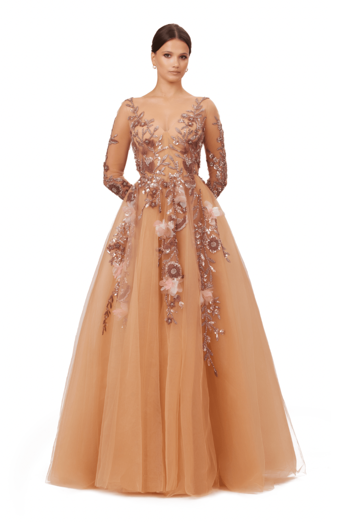 Long Sleeve A Line Ball Gown - ALBOUSHIYA - district 5 - dubai - riyadh - abaya - dresses - designers - evening wear - luxury - elegance - craftsmanship - gowns - cocktail dresses - collections - georges