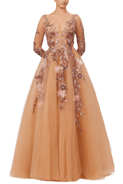 Long Sleeve A Line Ball Gown - ALBOUSHIYA - district 5 - dubai - riyadh - abaya - dresses - designers - evening wear - luxury - elegance - craftsmanship - gowns - cocktail dresses - collections - georges
