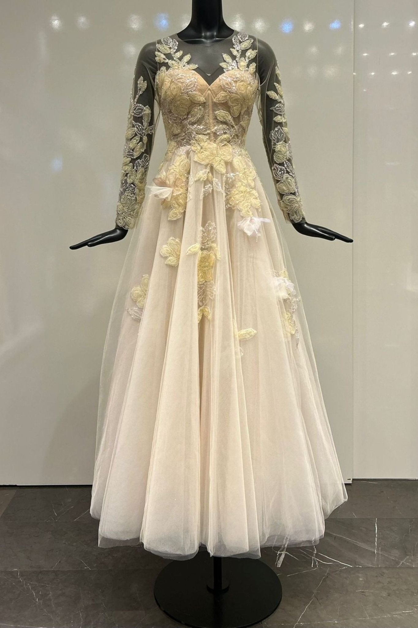 Long Sleeve A Line Ball Gown - ALBOUSHIYA - district 5 - dubai - riyadh - abaya - dresses - designers - evening wear - luxury - elegance - craftsmanship - gowns - cocktail dresses - collections - georges