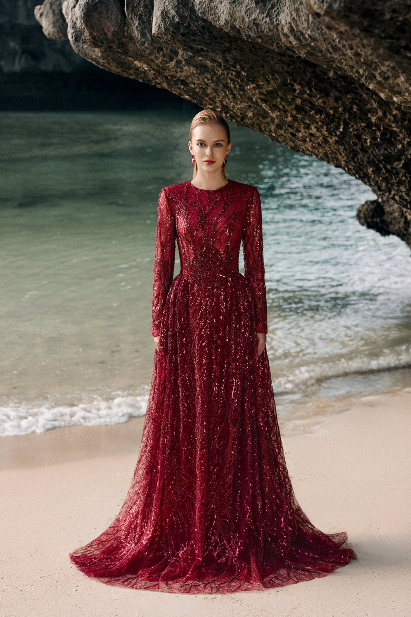 Long Sleeve Ball Gown - ALBOUSHIYA - district 5 - dubai - riyadh - abaya - dresses - designers - evening wear - luxury - elegance - craftsmanship - gowns - cocktail dresses - collections - georges