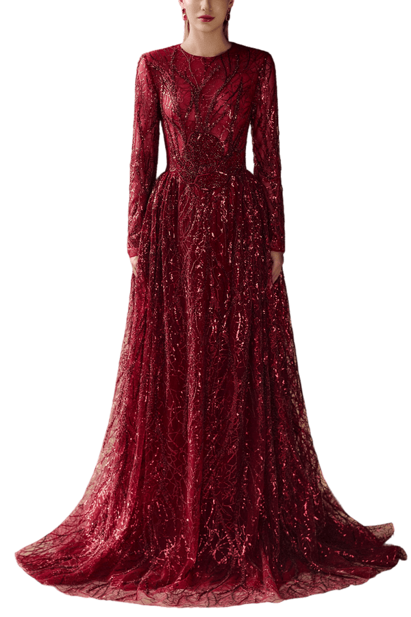 Long Sleeve Ball Gown - ALBOUSHIYA - district 5 - dubai - riyadh - abaya - dresses - designers - evening wear - luxury - elegance - craftsmanship - gowns - cocktail dresses - collections - georges