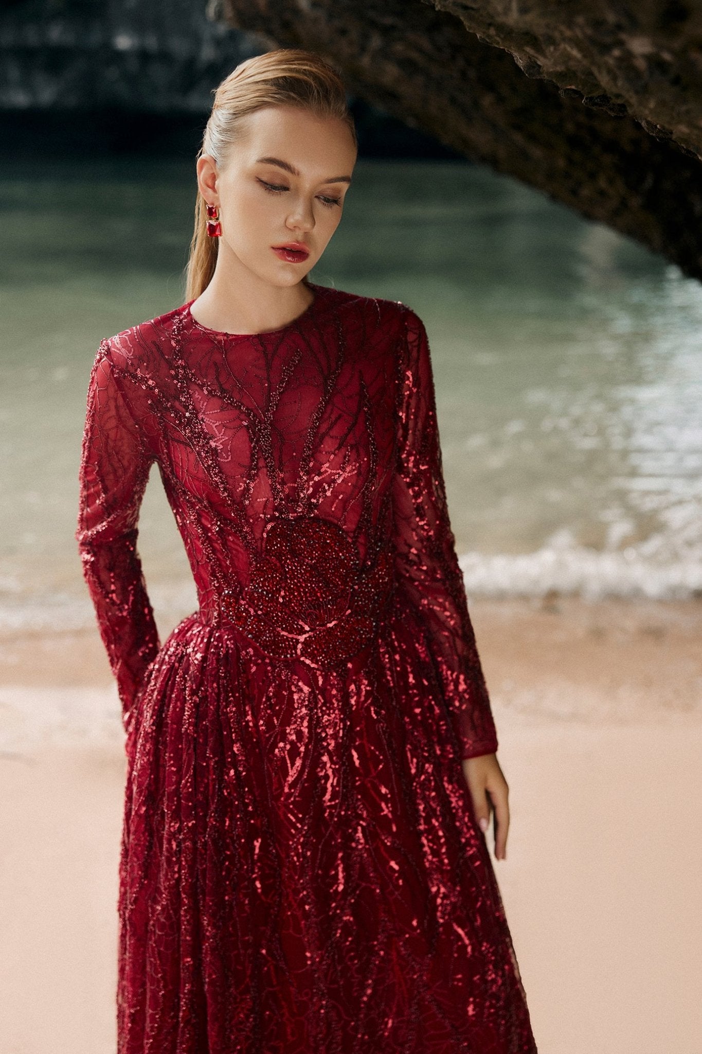 Long Sleeve Ball Gown - ALBOUSHIYA - district 5 - dubai - riyadh - abaya - dresses - designers - evening wear - luxury - elegance - craftsmanship - gowns - cocktail dresses - collections - georges