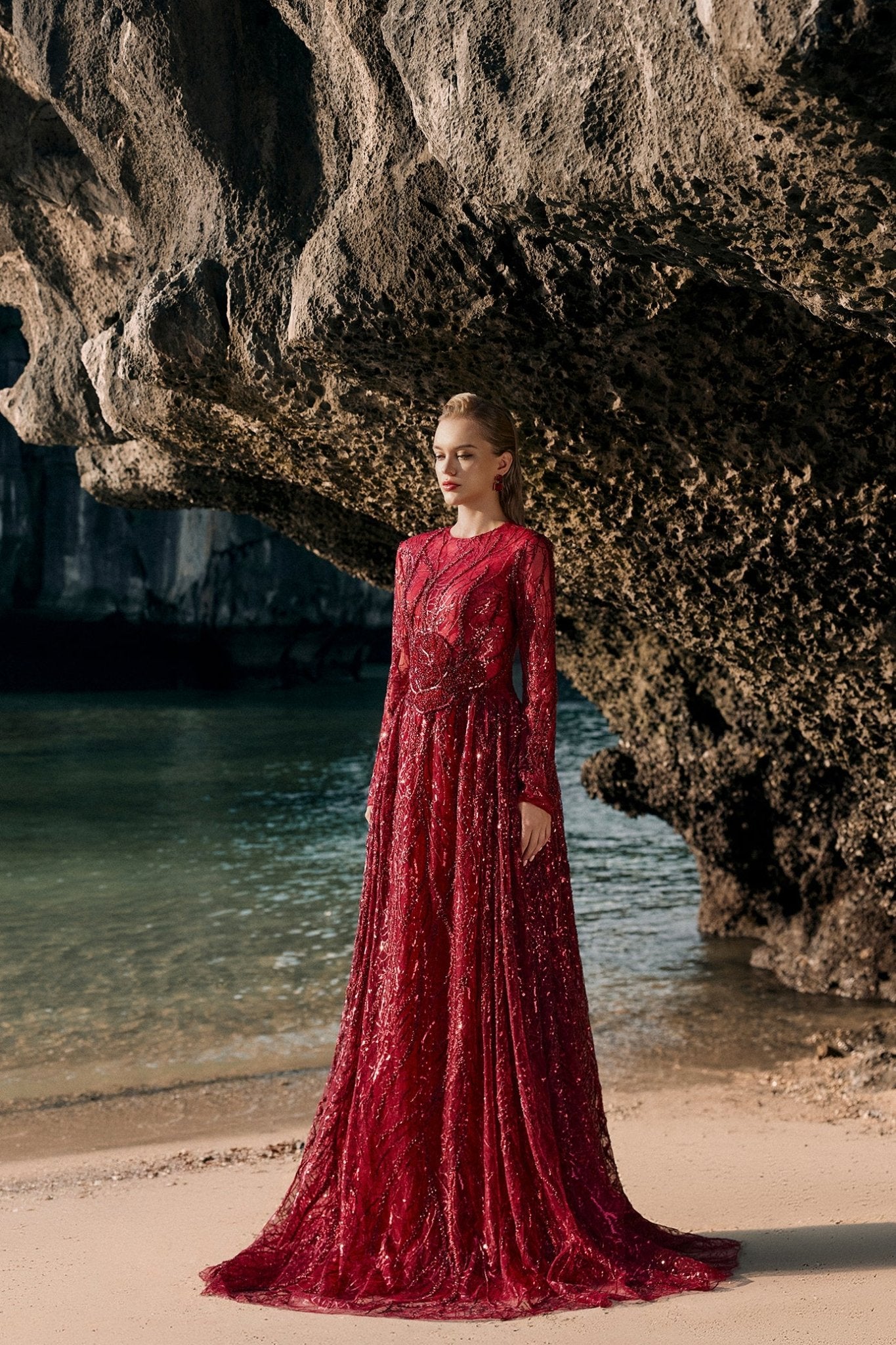 Long Sleeve Ball Gown - ALBOUSHIYA - district 5 - dubai - riyadh - abaya - dresses - designers - evening wear - luxury - elegance - craftsmanship - gowns - cocktail dresses - collections - georges